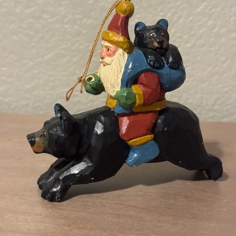 House of Hatten Santa Riding Black Bear Figurine